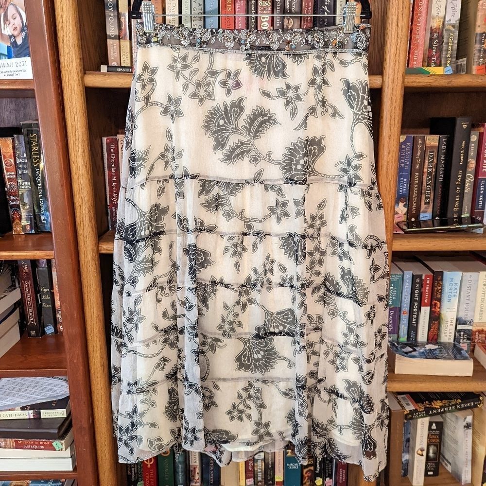 Sofia Michelle size 12 silk chiffon floral skirt beaded waist side zip euc